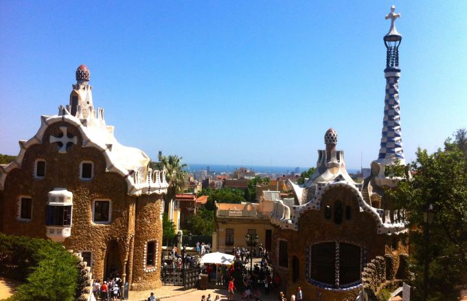 View to the Mediterranean Sea from Park Guell. 